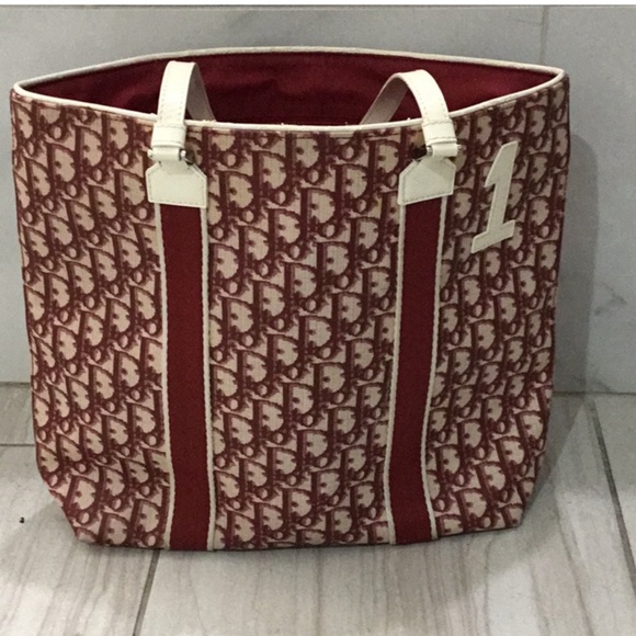 Dior Handbags - Dior tote 11.5”x 15”x 4” beautiful vintage, white and red coated canvas.